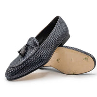 15-216-NVY TINO Calfskin Woven Tassel Loafer, Navy Zelli Italia