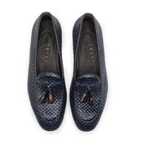 15-216-NVY TINO Calfskin Woven Tassel Loafer, Navy Zelli Italia
