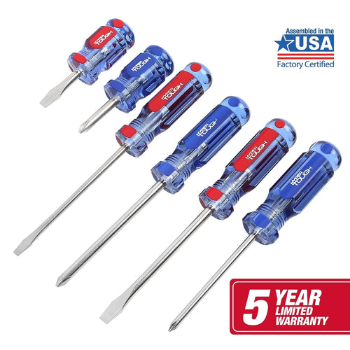 Hyper Tough 6-Piece Phillip and Slotted Screwdriver Set with Acetate Handle, 935G6C EasyOptionXY LLC