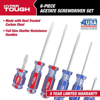 Hyper Tough 6-Piece Phillip and Slotted Screwdriver Set with Acetate Handle, 935G6C EasyOptionXY LLC