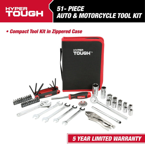 Hyper Tough 51-Piece Auto and Motorcycle Mechanic's Tool Kit, 4376V EasyOptionXY LLC