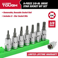 Hyper Tough 9-Piece, 3/8-inch Drive, Star Socket Bit Set for Automotive and DIY Projects, 6569 EasyOptionXY LLC