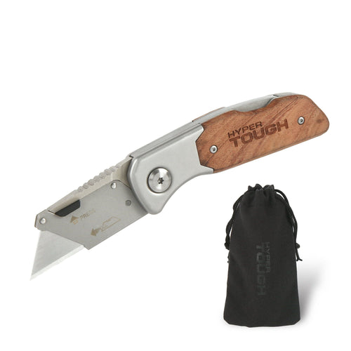 Hyper Tough Folding Lock Back Utility Knife with Wood Handle, 42869 EasyOptionXY LLC