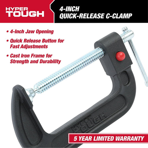 Hyper Tough 4-Inch Push Button Quick Release C-Clamp, 4820V EasyOptionXY LLC