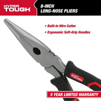 Hyper Tough 8-inch Long Nose Pliers with Ergonomic Comfort Grips, 5170V EasyOptionXY LLC