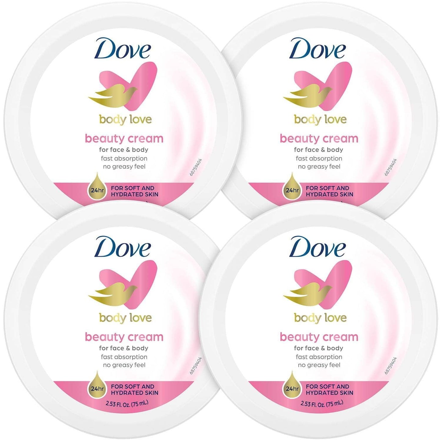 Dove Lotion, Beauty Cream - Light, Fast-Absorbing Face and Body Cream for Normal to Dry Skin, 24-Hour Moisture, Luxuriously Scented Face Cream, Hand & Body Lotion, Travel Size, 2.53 Fl Oz (Pack of 4) EasyOptionXY LLC