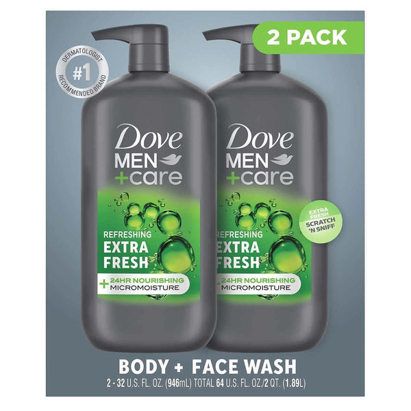 Dove Mens Extra Fresh Body + Face Wash 32 Fluid Ounce (Pack of 2) EasyOptionXY LLC