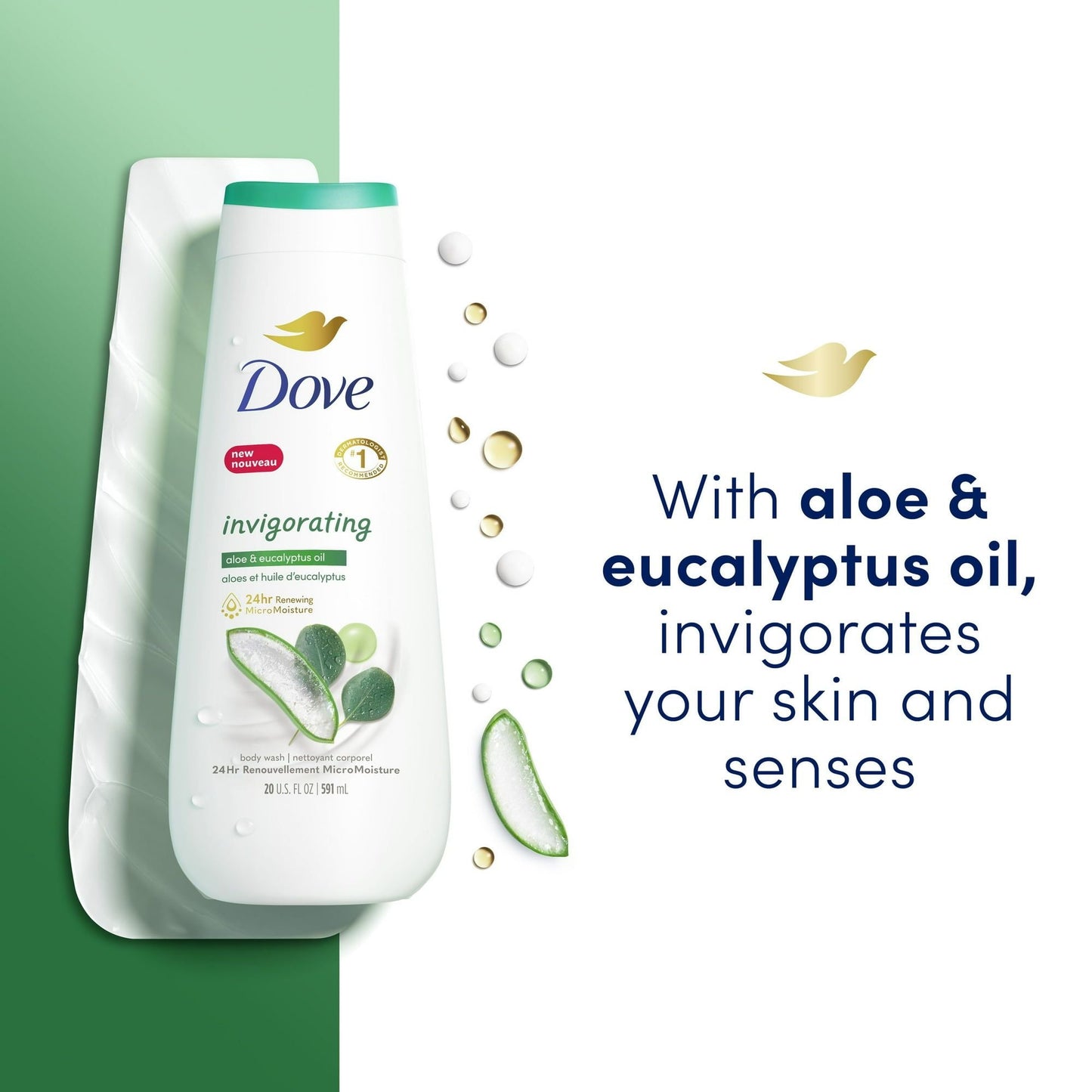 Dove Invigorating Long Lasting Gentle Women's Body Wash, Aloe and Eucalyptus Oil, 20 fl oz EasyOptionXY LLC