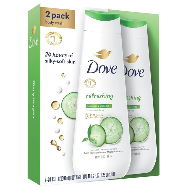 Dove Refreshing Long Lasting Gentle Body Wash Twin Pack, Cucumber and Green Tea, 20 fl oz EasyOptionXY LLC