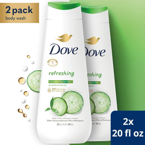 Dove Refreshing Long Lasting Gentle Body Wash Twin Pack, Cucumber and Green Tea, 20 fl oz EasyOptionXY LLC