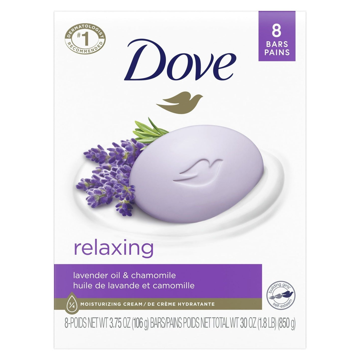 Dove Relaxing Gentle Beauty Bar Soap for All Skin Type, Lavender and Chamomile, 3.75 oz (8 Bars) EasyOptionXY LLC