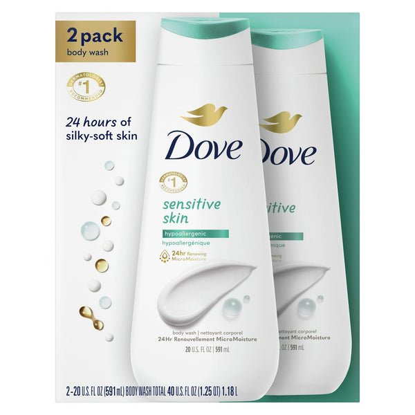 Dove Sensitive Skin Long Lasting Gentle Hypoallergenic Body Wash Twin Pack, 20 fl oz EasyOptionXY LLC