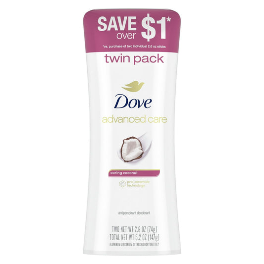 Dove Advanced Care Long Lasting Women's Antiperspirant Deodorant Stick Coconut, 2.6 oz Twin Pack EasyOptionXY LLC
