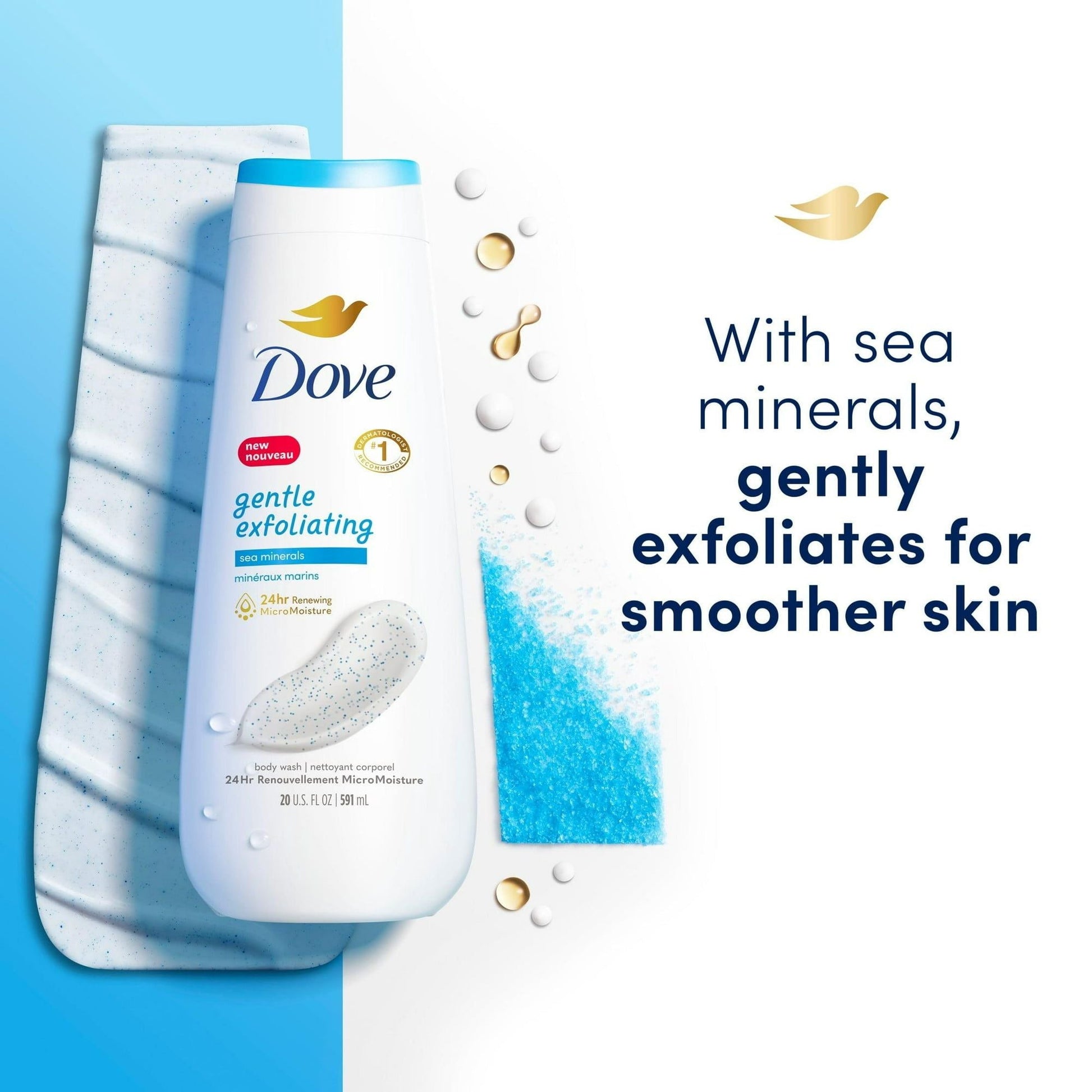 Dove Gentle Exfoliating Long Lasting Women's Body Wash All Skin Sea Minerals, 20 fl oz Twin Pack EasyOptionXY LLC
