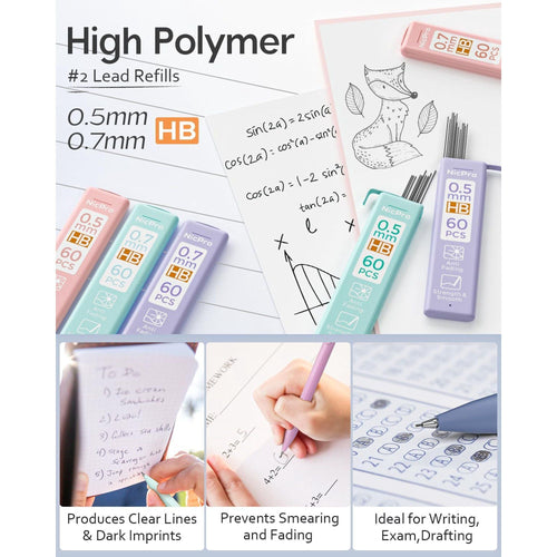 Nicpro 6PCS Pastel Mechanical Pencil Set, 0.5 & 0.7 & 0.9 mm with 6 Tubes HB Lead Refill, 3PCS Eraser and 9PCS Eraser Refill for Student Writing Drafting, Drawing, Sketching-with Cute Case EasyOptionXY LLC