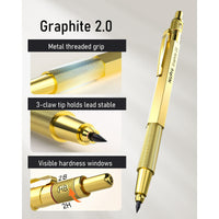 Nicpro 6 Pcs Mechanical Pencils Set, 3 Pcs Metal Pencils 0.5mm & 0.7mm & 0.9mm and 3 Pcs 2mm Graphite Lead Holder (2B HB 2H) with 12 Tubes Lead Refills, Come with Case, Gold EasyOptionXY LLC