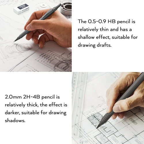 Nicpro 5 Pcs Metal Mechanical Pencils Set, Artist Drafting Pencil 0.5 & 0.7 & 0.9mm & 2Pcs 2mm Graphite Lead Holder(4B 2B HB 2H) with Lead Refills, Erasers - Black EasyOptionXY LLC