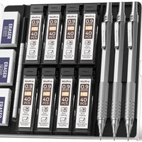 Nicpro 3 Pcs 0.9 mm Metal Mechanical Pencils, with 6 Tubes HB Lead Refills, 3Pcs Erasers, Erasers Refills, Drafting Pencil Set with Case - Silver EasyOptionXY LLC