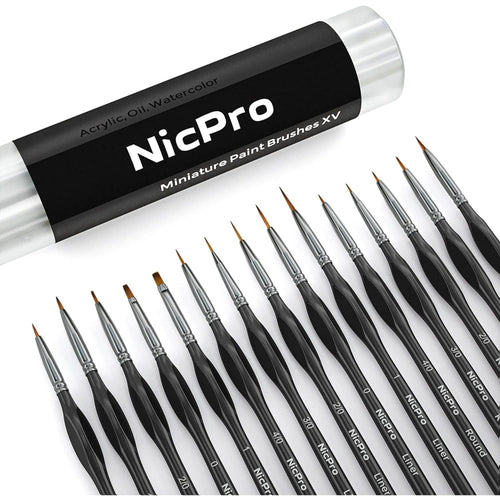 Nicpro Micro Detail Paint Brush Set,15 PCS Black Small Professional Miniature Fine Detail Brushes for Watercolor Oil Acrylic, Craft Models Rock Painting & Paint by Number -Come with Holder Bag EasyOptionXY LLC