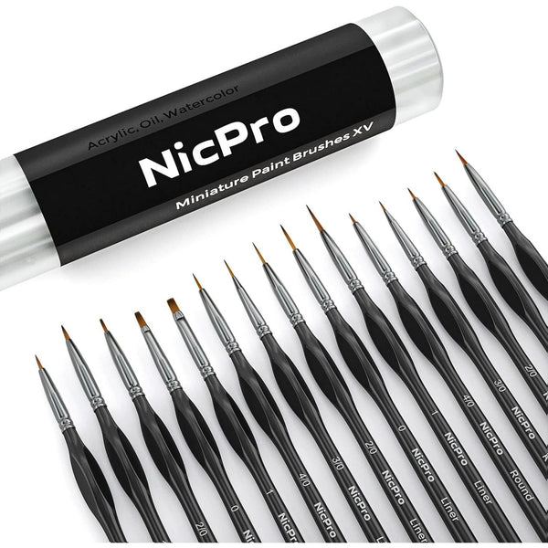 Nicpro Micro Detail Paint Brush Set,15 PCS Black Small Professional Miniature Fine Detail Brushes for Watercolor Oil Acrylic, Craft Models Rock Painting & Paint by Number -Come with Holder Bag EasyOptionXY LLC