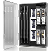 Nicpro 3 Pcs 0.9 mm Metal Mechanical Pencils, with 6 Tubes HB Lead Refills, 3Pcs Erasers, Erasers Refills, Drafting Pencil Set with Case - Black EasyOptionXY LLC