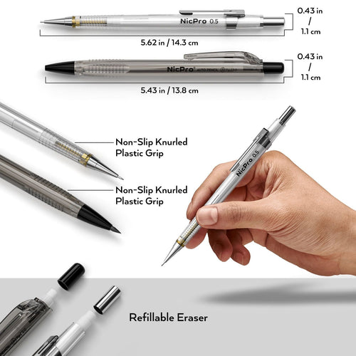 Nicpro 6 Pcs Art Mechanical Pencils Set, Drafting Pencil 0.3 & 0.5 & 0.7 & 0.9 mm & 2mm Graphite Lead Holder 4B 2B HB 2H with Lead Refills Eraser Sharpener EasyOptionXY LLC