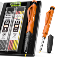 Nicpro 1 Pack 2.8 mm Carpenter Pencil Set, Solid Mechanical Pencils with 12 Refills (Red, Black, Yellow), Sharpener & Finger Grip, Woodworking Pencils - with Case EasyOptionXY LLC