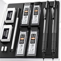 Nicpro 2 Pcs 0.5mm & 0.7mm Metal Mechanical Pencils, Artist Pencil Set with 4 Tubes HB Lead Refills, 2 Erasers, 9 Eraser Refills, Black EasyOptionXY LLC