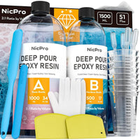 Nicpro 51oz Deep Pour Epoxy Resin Kit, 2 to 4 Inch Depth Clear Epoxy Resin 2:1 for Craft River Tables, Wood Filler, Bar Top, Coating, Casting, Pigment with Mixing Cups, Sticks, Gloves EasyOptionXY LLC