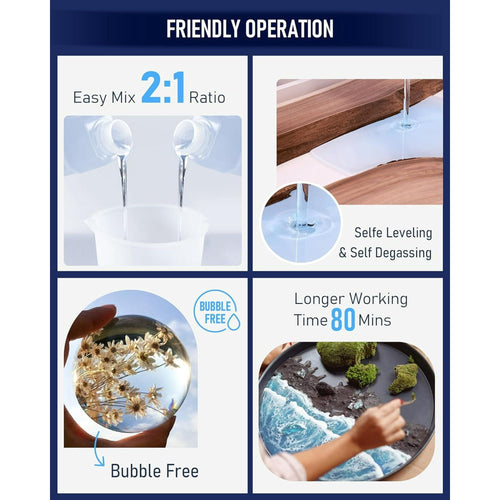 Nicpro 51oz Deep Pour Epoxy Resin Kit, 2 to 4 Inch Depth Clear Epoxy Resin 2:1 for Craft River Tables, Wood Filler, Bar Top, Coating, Casting, Pigment with Mixing Cups, Sticks, Gloves EasyOptionXY LLC