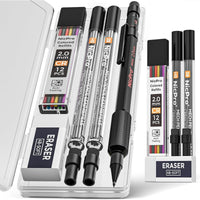Nicpro 2.0mm Metal Mechanical Pencils, Carpenter Pencil Set with 12 Black Lead Refills, 12 Colored Lead Refills, Erasers, Come with Case EasyOptionXY LLC