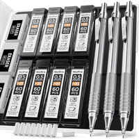 Nicpro 0.5mm Mechanical Pencils Set with Case, 3 Metal Artist Pencil with HB Pencil Leads and Erasers EasyOptionXY LLC