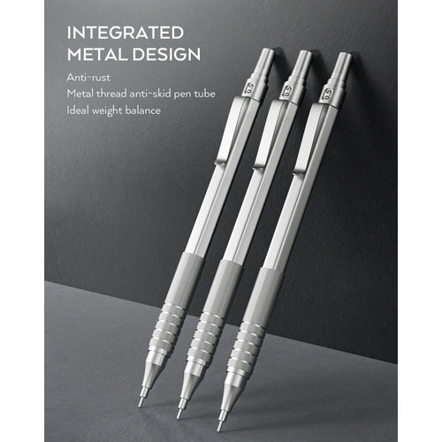 Nicpro 0.5mm Mechanical Pencils Set with Case, 3 Metal Artist Pencil with HB Pencil Leads and Erasers EasyOptionXY LLC