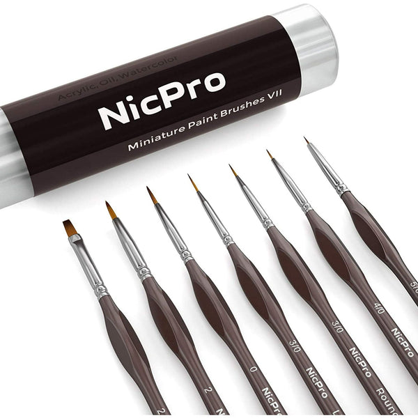 Nicpro 7 Pcs Miniature Detail Paint Brush Set, Micro Professional Fine Detail Painting Brushes for Watercolor Oil Acrylic, Craft Models Rock Painting & Paint by Number EasyOptionXY LLC