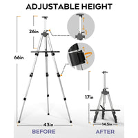 Nicpro Painting Easel for Display, Adjustable Height 17'' to 66'' Tabletop & Floor Art Easel, Aluminum Tripod Artist Easels Stand Canvas, Wedding Signs with Carry Bag - Silver EasyOptionXY LLC