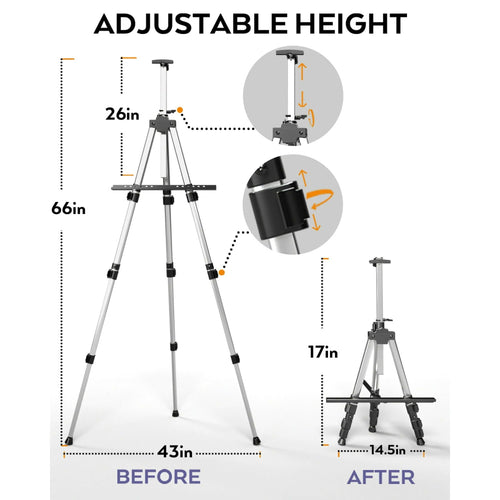 Nicpro Painting Easel for Display, Adjustable Height 17'' to 66'' Tabletop & Floor Art Easel, Aluminum Tripod Artist Easels Stand Canvas, Wedding Signs with Carry Bag - Silver EasyOptionXY LLC