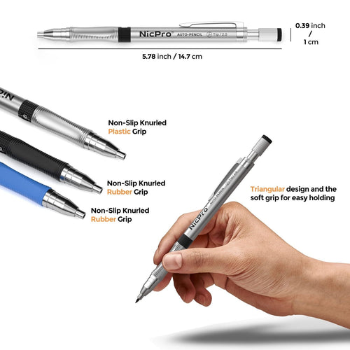 Nicpro 3Pcs 2.0mm Mechanical Pencil Set, Carpenter Drafting Pencil with 6 Tube Pre-Sharpen HB & 2B Refill, Eraser, Sharpener EasyOptionXY LLC