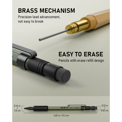 Nicpro 3 Pcs 1.3 mm Mechanical Pencils Set with 36 Lead Refill, 3 Eraser - Weatherproof Metal Barrel, Heavy Duty Carpenter Pencil for Outdoor Marking Drafting Drawing Sketching Woodworking - with Case EasyOptionXY LLC