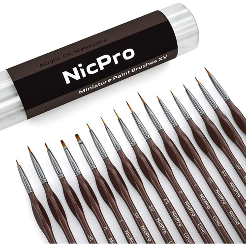 Nicpro 15 Pcs Micro Detail Paint Brush Set, Small Professional Miniature Fine Detail Brushes for Watercolor Oil Acrylic, Craft Models Rock Painting & Paint by Number EasyOptionXY LLC