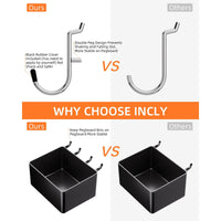 INCLY 206 Pcs Pegboard Accessories Organizer Kit, Pegboard Hooks Assortment with Bins, Peg Locks, Fit 1/8 and 1/4 inch for Garage Wall Hanging Tools EasyOptionXY LLC