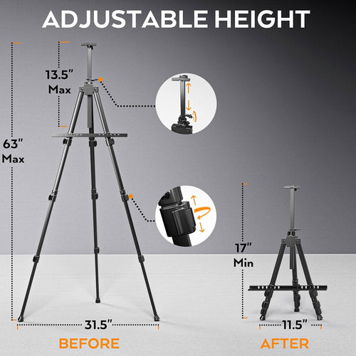 Nicpro Artist Easel Stand, Adjustable Easels for Painting Canvas Height from17 to 66", Black Art Easel for Table-Top/Floor Display, Wedding Signs - Holds 25 lbs EasyOptionXY LLC