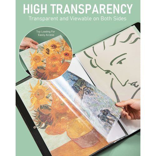 Nicpro 12x18" Art Portfolio Folder, 30 Pockets Display 60 Pages Art Painting Portfolio Binder with Clear Plastic Sleeves, Presentation Storage Book for Kids & Artists Artwork Drawing - (Black) EasyOptionXY LLC