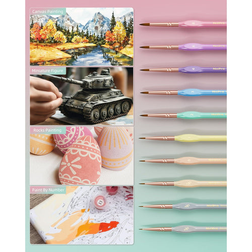 Nicpro 10 Pcs Micro Fine Detail Paint Brush Set, Macaron Pastel Small Miniature Fine Tip Detail Brushes Kit for Acrylic Oil Watercolor, Craft, Models, Rock Painting, Paint by Number EasyOptionXY LLC