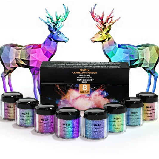 Nicpro 8 Colors Chameleon Mica Powder, Color Shift Mica Powder for Epoxy Resin & Tumbler, Resin Supplies Pigment Powder for Soap Making 0.17 oz/jar EasyOptionXY LLC