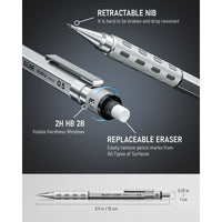 Nicpro 3Pcs Blocky Gear 0.5mm Metal Mechanical Pencils Set with Case, Lead Drafting Pencil with 8 Tube (480Pcs) Lead Refills(HB 2B), 4 Erasers, 18 Eraser Refills for Art Writing, Sketching Drawing EasyOptionXY LLC