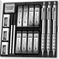 Nicpro 3Pcs Blocky Gear 0.5mm Metal Mechanical Pencils Set with Case, Lead Drafting Pencil with 8 Tube (480Pcs) Lead Refills(HB 2B), 4 Erasers, 18 Eraser Refills for Art Writing, Sketching Drawing EasyOptionXY LLC