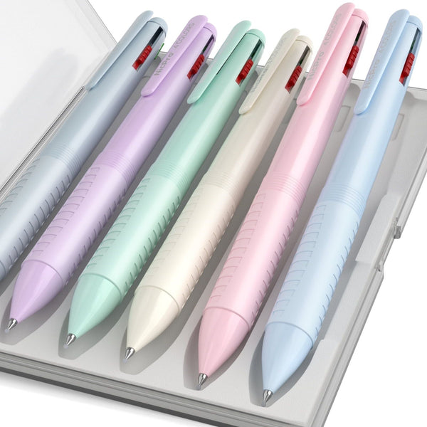 Nicpro 6 Pack Multicolor Ballpoint Pen Set, 0.5mm 4-in-1 Colored Ink Pen with Case, Retractable Pen with Fine Points EasyOptionXY LLC
