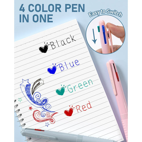 Nicpro 6 Pack Multicolor Ballpoint Pen Set, 0.5mm 4-in-1 Colored Ink Pen with Case, Retractable Pen with Fine Points EasyOptionXY LLC