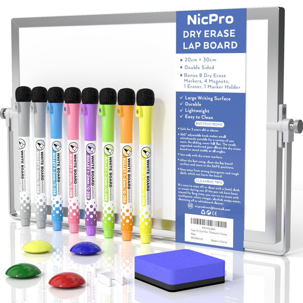 Nicpro Dry Erase Whiteboard A3, 40 x 30 cm Double Sided Small Magnetic Desktop Whiteboard with Stand, 8 Pens, 1 Eraser,4 Magnet, Portable Whiteboard Easel EasyOptionXY LLC
