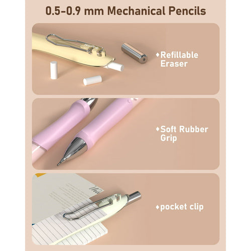 Nicpro 10Pcs Pastel Mechanical Pencil Set in Case, Cute Mechanical Pencils Bulk 0.5 & 0.7 & 0.9 mm & 2.0 mm with Lead Refills, Erasers, Lead Sharpener EasyOptionXY LLC